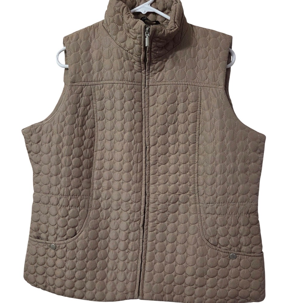 Jane Ashley Quilted Vest Women's XL Taupe Brown Sleeveless Full Zip Pockets